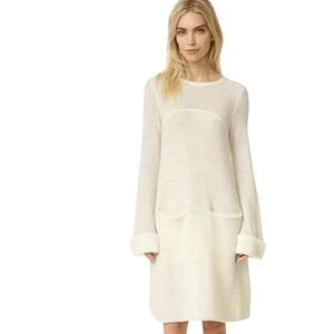 Free People Knit Sweater Dress Large Ivory White Rabbit Bell Sleeve Cozy Boho